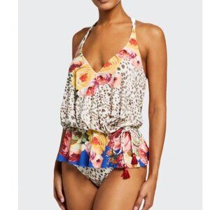 Johnny Was Oksana Wrap Leopard Floral Print Halter Tankini Top  Size Sm
